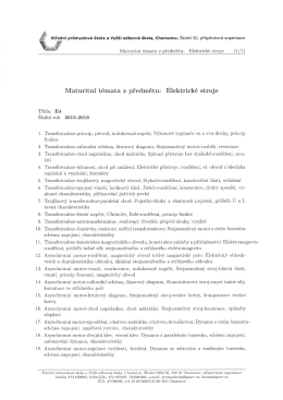 Maturitní témata z předmětu: Elektrické stroje