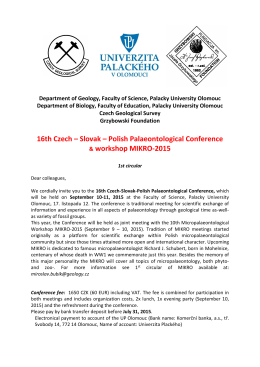 16th Czech – Slovak – Polish Palaeontological Conference
