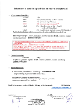 Informace 0 cen&aacute;ch a platb&aacute;ch za stravu a ubytov&aacute;n&iacute;