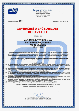 VAGONKA INTERIORS, certifik&aacute;t Česk&eacute; dr&aacute;hy