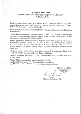 Statut&aacute;rn&iacute; město Brno vyhla&scaron;uje nab&iacute;dkov&eacute; ř&iacute;zen&iacute; na prodej budovy