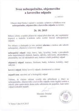 Svoz nebezpečného a objemového odpadu se uskuteční