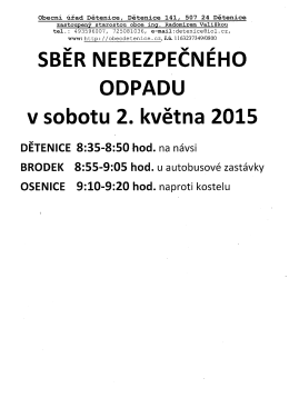 Sběr nebezpečného odpadu v sobotu 2.5.2015