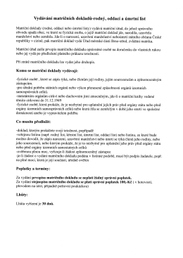 Vydávání matričních dokladů-rodný, oddací a úmrtní list