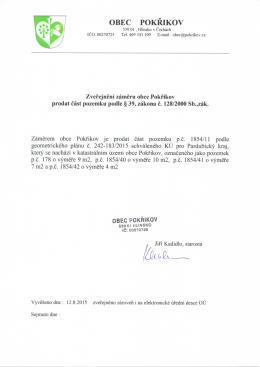 Zveřejnění záměru obce prodat část pozemku p.č