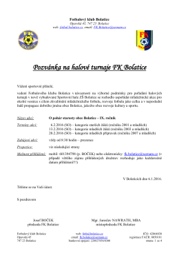 Pozvánka na halové turnaje FK Bolatice