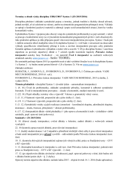 Termíny a obsah výuky disciplíny UBK/C0017 Syntax 1 (ZS 2015