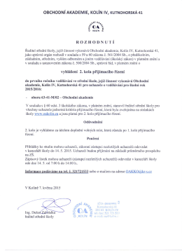 vyhlášení druhého kola přijímacího řízení pro školní rok 2015/2016