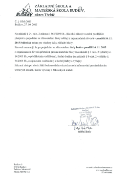 Ředitelsk&eacute; volno - Z&aacute;kladn&iacute; &scaron;kola a Mateřsk&aacute; &scaron;kola Budkov