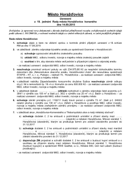 Usnesení z 19. jednání Rady města v Horažďovicích konaného dne