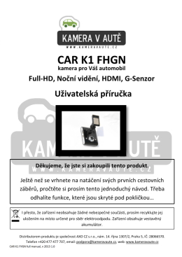 Kamera CAR K1 FHSN - česká verze, uživatelský manuál