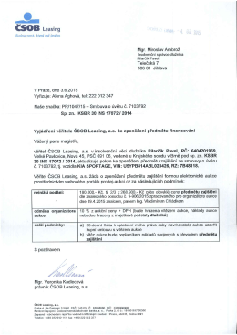 ČSOB Leasing Wii` “4 !33- 2015 - Insolvenční správce Mgr. Miroslav