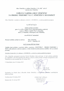 veřejná na bídka` ob ce němčičky na prodej pozemků v ku nemčičky