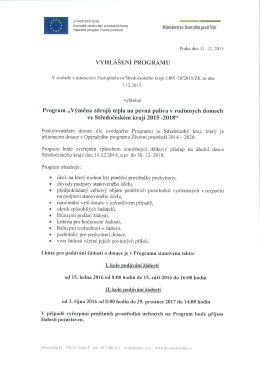Vyhlášení Programu „Výměna zdrojů tepla na pevná
