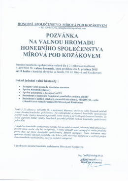 POZVÁNKA NA VALNOU HROMADU HONEBNÍHO SPOLEČENSTVA