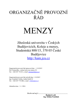 Provozní řád - Koleje a menzy - Jihočeská univerzita v Českých
