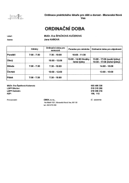 ORDINAČNÍ DOBA - Městys Moravská Nová Ves