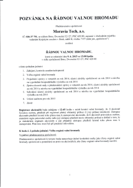 POZV&Aacute;NKA NA Ř&Aacute;DNOU VALNOU HROMADU