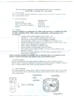 Návod k obsluze regulátoru otáček jednofázových - Moje
