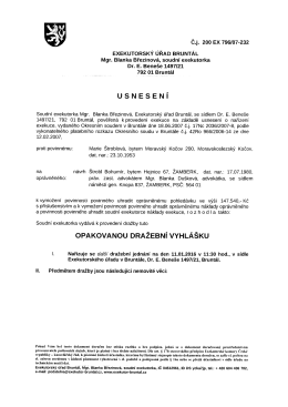 Exek. úřad Bruntál - opakovaná dražební vyhláška