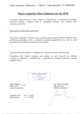 Návrh rozpočtu pro rok 2016