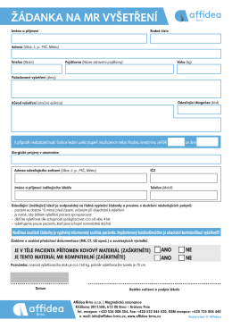 Affidea Brno ž&aacute;danka na magnetickou rezonanci