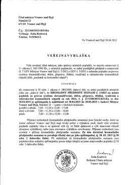 Veřejná vyhláška-Hromadný předpisný seznam č. 1/2015