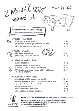 Menu Vepřové hody v mikropivovaru.