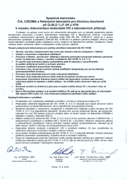 Společné stanovisko ČIA, CZEDMA a Referenční laboratoře pro