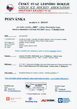 Pozvánka pro hráče ročníku 2001 na akci 19. 2. 2015