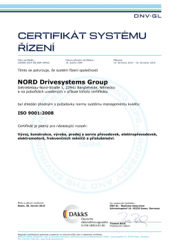 Certifikat systemu rizeni - ISO 9001:2008 Nord Drivesystems Group