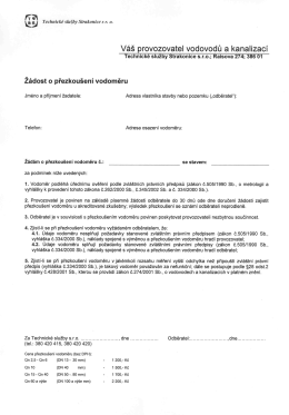 Ž&aacute;dost o přezkou&scaron;en&iacute; vodoměru - Technick&eacute; služby Strakonice sro