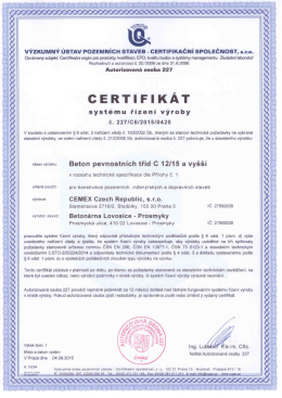 Certifik&aacute;t syst&eacute;mu ř&iacute;zen&iacute; v&yacute;roby