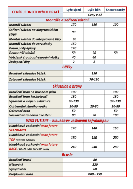 CENÍK JEDNOTLIVÝCH PRACÍ Montáže a seřízení vázání Běžky