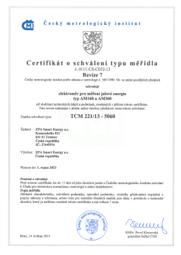 Certifik&aacute;t 0 schv&aacute;len&iacute; typu měřidla