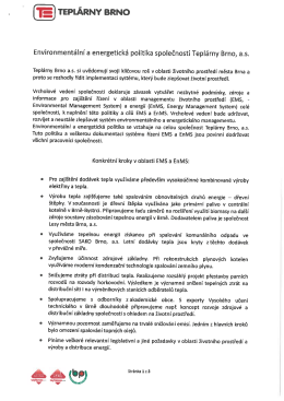 Environment&aacute;ln&iacute; a energetick&aacute; politika společnosti Tepl&aacute;rny Brno, a.s.