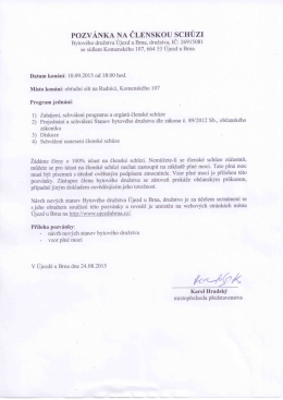 Pozvánka na členskou schůzi družstva 10.09.2015