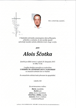 Smuteční oznámení pan Alois Ščotka