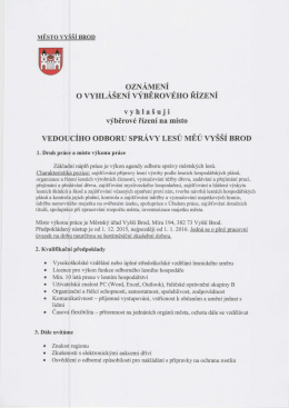 Vedoucí odboru správy lesů MěÚ Vyšší Brod