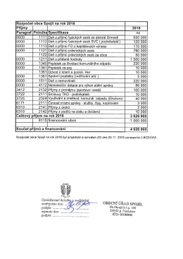 Rozpočet obce Spojil na rok 2016 Příjmy 2016 Paragraf Položka