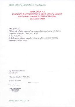 Pozvánka na zasedání zastupitelstva obce dne 2.9.2015