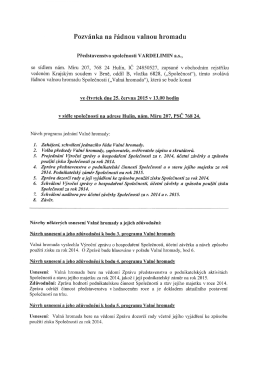 pozv&aacute;nka na valnou hromadu 2015
