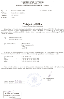 Finančn&iacute; &uacute;řad ve Vset&iacute;ně