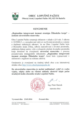 Záverečné stanovisko RIUS ŽSK - oznámenie