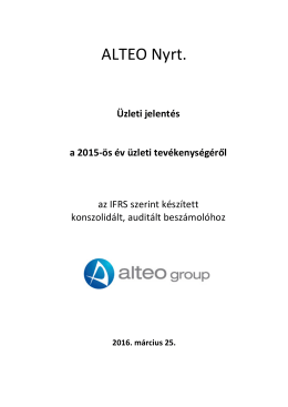 Az ALTEO Nyrt. 2015. évi Igazgatósági jelentése