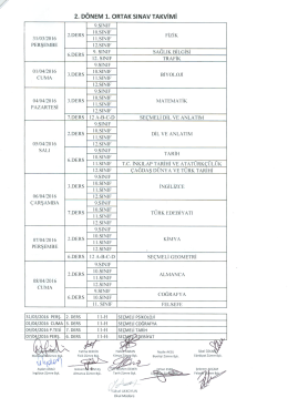 31 mart-08 nisan 2016 tarihleri arası 2. dönem 1. ortak sınav takvimi