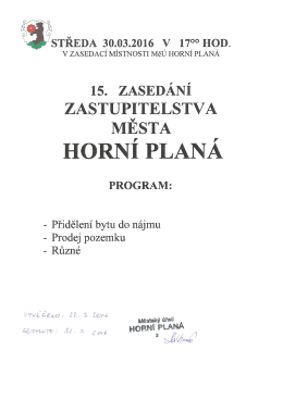 15. zasedání ZM - Město Horní Planá