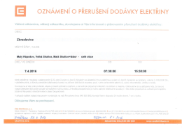 Oznámení o přerušení dodávky elektřiny Malý Rápošov,Velká