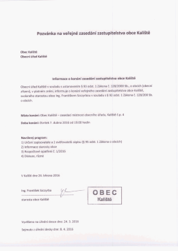Pozvánka na 18. zasedání zastupitelstva obce Kaliště - obec