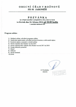 Pozvánka na veřejné zasedání ZO dne 24. 3. 2016